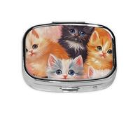 Generic Pilulier carré à 2 compartiments pour sac à main et poche en métal Motif chat mignon