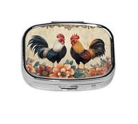 Generic Pilulier carré à 2 compartiments pour sac à main et poche en métal Motif coqs mandalas