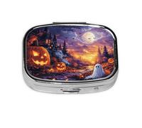 Generic Pilulier carré à 2 compartiments pour sac à main et poche en métal Motif fantôme d'Halloween