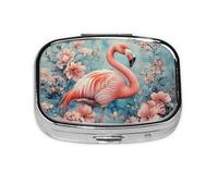 Generic Pilulier carré à 2 compartiments pour sac à main et poche en métal Motif flamant rose