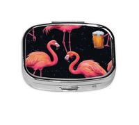 Generic Pilulier carré à 2 compartiments pour sac à main et poche en métal Motif flamants roses