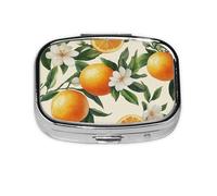 Generic Pilulier carré à 2 compartiments pour sac à main et poche en métal Motif fruits orange