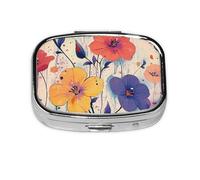 Generic Pilulier carré à 2 compartiments pour sac à main et poche - Mini pilulier en métal - Imprimé floral
