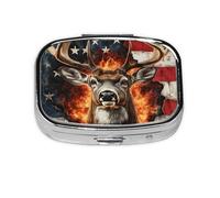 Generic Pilulier carré avec motif drapeau américain - 2 compartiments pour sac à main et poche - Mini pilulier de voyage en métal