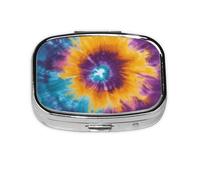 Generic Pilulier carré coloré imprimé tie-dye - 2 compartiments pour sac à main et poche - Mini pilulier de voyage en métal
