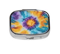 Generic Pilulier carré coloré imprimé tie-dye - 2 compartiments pour sac à main et poche - Mini pilulier de voyage en métal