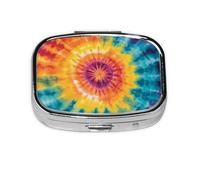 Generic Pilulier carré coloré imprimé tie-dye - 2 compartiments pour sac à main et poche - Mini pilulier de voyage en métal