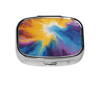 Generic Pilulier carré coloré imprimé tie-dye - 2 compartiments pour sac à main et poche - Mini pilulier de voyage en métal