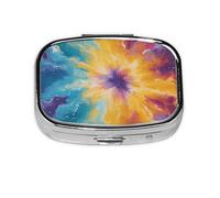 Generic Pilulier carré coloré imprimé tie-dye - 2 compartiments pour sac à main et poche - Mini pilulier de voyage en métal
