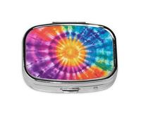 Generic Pilulier carré coloré imprimé tie-dye - 2 compartiments pour sac à main et poche - Mini pilulier de voyage en métal