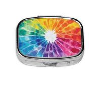 Generic Pilulier carré coloré imprimé tie-dye - 2 compartiments pour sac à main et poche - Mini pilulier de voyage en métal