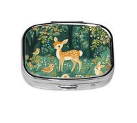 Generic Pilulier carré imprimé cerf - 2 compartiments pour sac à main et poche - Mini pilulier de voyage en métal