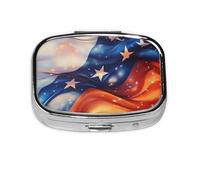 Generic Pilulier carré imprimé drapeau américain - 2 compartiments - Petit pilulier pour sac à main et poche - Mini pilulier de voyage en métal