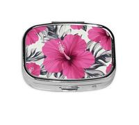 Generic Pilulier carré imprimé fleurs - 2 compartiments pour sac à main et poche - Mini pilulier de voyage en métal