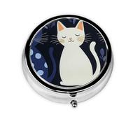 Generic Pilulier rond à 3 compartiments avec imprimé chat mignon pour sac à main et poche, mini pilulier de voyage en métal