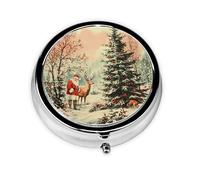 Generic Pilulier rond à 3 compartiments avec imprimé de Noël rose pour sac à main et poche Mini pilulier de voyage en métal