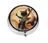 Generic Pilulier rond à 3 compartiments en métal avec imprimé chat noir pour sac à main et poche