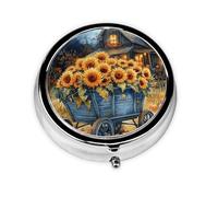 Generic Pilulier rond à 3 compartiments pour sac à main et poche en métal avec imprimé citrouilles de tournesol