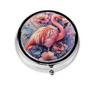 Generic Pilulier rond à 3 compartiments pour sac à main et poche en métal avec imprimé flamant rose