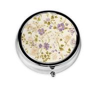 Generic Pilulier rond à 3 compartiments pour sac à main et poche en métal avec imprimé floral beige