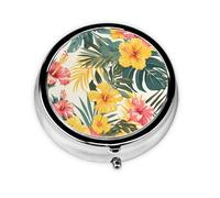 Generic Pilulier rond à 3 compartiments pour sac à main et poche en métal avec imprimé floral rouge et jaune