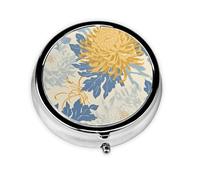 Generic Pilulier rond à 3 compartiments pour sac à main et poche en métal avec imprimé jaune et blanc
