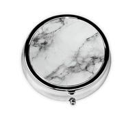 Generic Pilulier rond à 3 compartiments pour sac à main et poche en métal avec imprimé marbre blanc et gris