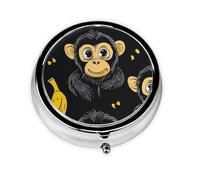 Generic Pilulier rond à 3 compartiments pour sac à main et poche en métal avec imprimé singe mignon