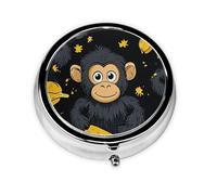 Generic Pilulier rond à 3 compartiments pour sac à main et poche en métal avec imprimé singe mignon