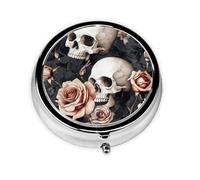 Generic Pilulier rond à 3 compartiments pour sac à main et poche en métal avec motif tête de mort