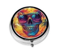Generic Pilulier rond à 3 compartiments pour sac à main et poche en métal avec motif tête de mort