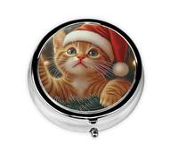 Generic Pilulier rond à 3 compartiments pour sac à main et poche en métal Motif chat orange