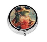 Generic Pilulier rond à 3 compartiments pour sac à main et poche en métal Motif grenouille mignon