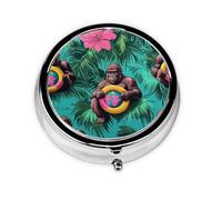 Generic Pilulier rond à 3 compartiments pour sac à main et poche en métal Motif singe flamant rose