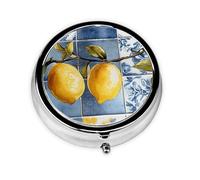 Generic Pilulier rond à 3 compartiments pour sac à main et poche - Jaune - Imprimé citron