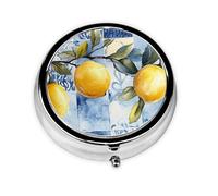 Generic Pilulier rond à 3 compartiments pour sac à main et poche - Jaune - Imprimé citron