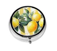 Generic Pilulier rond à 3 compartiments pour sac à main et poche - Jaune - Imprimé citron