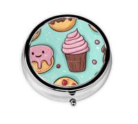 Generic Pilulier rond coloré avec imprimé donuts au chocolat - 3 compartiments - Petit pilulier pour sac à main et poche - Mini pilulier de voyage en métal