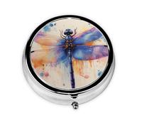 Generic Pilulier rond coloré imprimé libellules - 3 compartiments - Petit pilulier pour sac à main et poche - Mini pilulier de voyage en métal