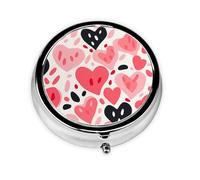 Generic Pilulier rond imprimé Saint Valentin - 3 compartiments - Petit pilulier pour sac à main et poche - Mini pilulier de voyage en métal
