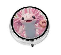 Generic Pilulier rond rose imprimé axolotl - 3 compartiments - Petit pilulier pour sac à main et poche - Mini pilulier de voyage en métal
