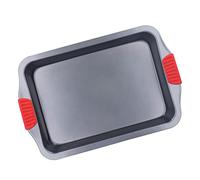 Generic Plaque à Pâtisserie, Plaques à Biscuits pour Cuisson à Pâtisserie à en Acier en Carbone sans Bâton avec Poignée en Silicone Rouge pour les Fours, les Réfrigérateurs et les Congélateurs
