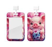 Generic Porte-badge coulissant avec imprimé cochon mignon - Pour le travail - Cadeau de bureau