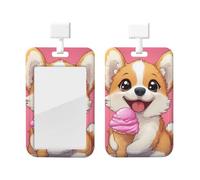 Generic Porte-badge coulissant avec imprimé crème glacée Corgi - Pour le travail - Cadeau de bureau