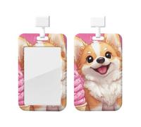 Generic Porte-badge coulissant avec imprimé crème glacée Corgi - Pour le travail - Cadeau de bureau