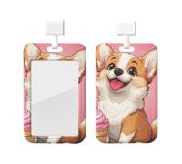 Generic Porte-badge coulissant avec imprimé crème glacée Corgi - Pour le travail - Cadeau de bureau