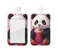 Generic Porte-badge coulissant avec imprimé panda fraise, étui de protection vertical, cadeau de bureau
