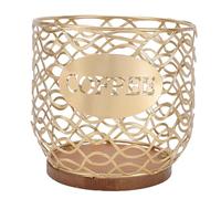 Generic Porte-dosette de café, Panier de Rangement de Capsules de café Peu Encombrant avec Base en Bois pour Cuisine, Bureau, Salle à Manger 5,1x6,3x6,3 Pouces (GOLD)