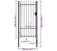 Generic Porte Simple de Portes de Clôture avec Dessus arqué en Acier, Barrière de sécurité de Portee D'entrée de Patio de Cour de Jardin Extérieur, Adaptée aux Cours, aux Jardins (1 x 2 m #06)