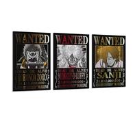 Generic Poster One Piece Wanted Luffy Zoro Sanji sur toile pour salon, chambre à coucher, salle à manger, maison, bureau, salle de bain, cuisine 40 x 60 cm